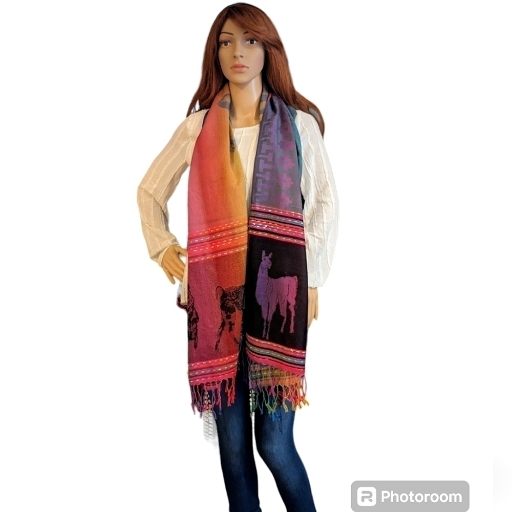 Peruvian pashmina, Shawl "Macchu Picchu" for women, Lightweight cotton Shawl.
